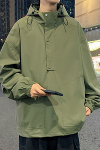 ins港风2024秋冬新工装宽松潮连帽套头夹克男冲锋衣大码G8807P78图片