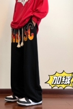 加绒港风2024冬新美式ins宽松刺绣潮直筒运动休闲裤男长裤K960P65，男装休闲裤，电商A222A