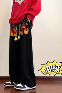 加绒港风2024冬新美式ins宽松刺绣潮直筒运动休闲裤男长裤K960P65图片