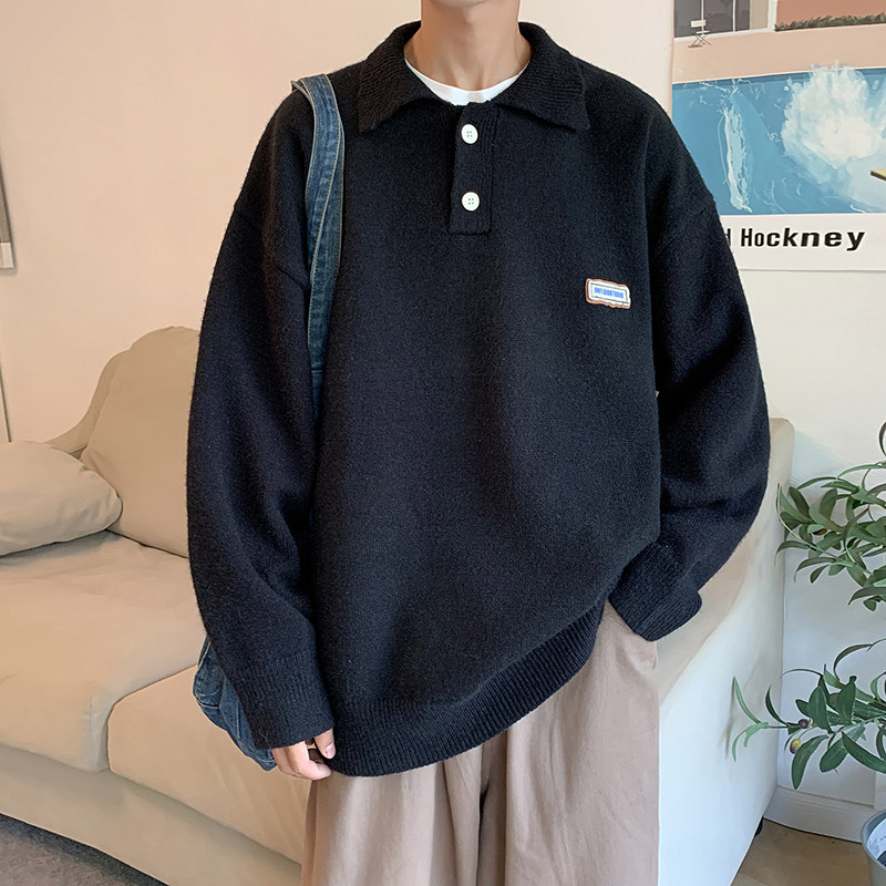 2024秋冬新港风休闲宽松美式潮流POLO领针织衫毛衣男情侣Y1002P68,男装针织衫/毛衣,电商A222A