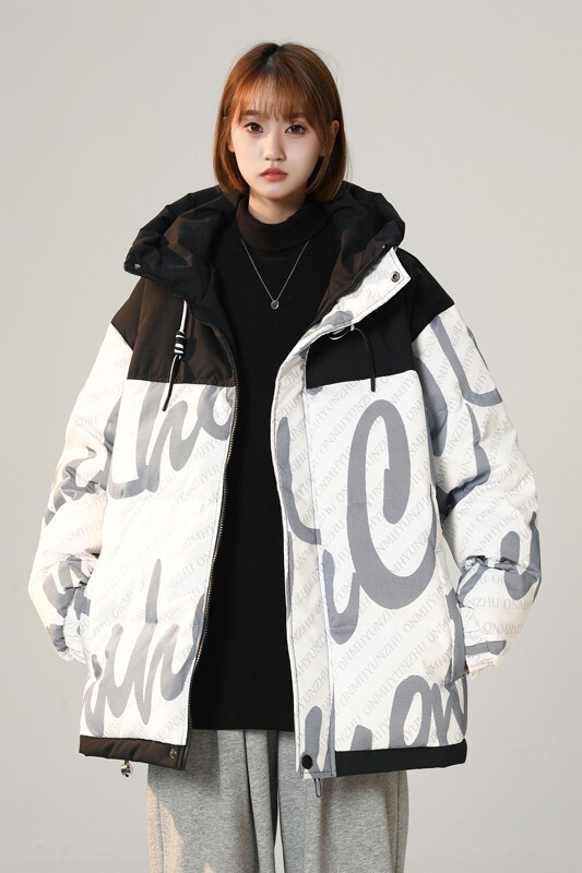 90%标中性2024冬季宽松羽绒服女连帽大码拼接潮流YR09P298,女装羽绒服,电商A222A