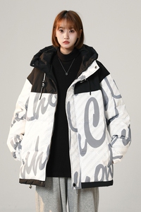 90%标中性2024冬季宽松羽绒服女连帽大码拼接潮流YR09P298图片