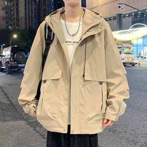 ins港风2024秋冬新工装宽松潮连帽夹克男冲锋衣外套大码G8813P88图片