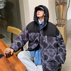 90%标白鸭绒宽松休闲2024冬拼接潮流连帽羽绒服男YR02P298图片