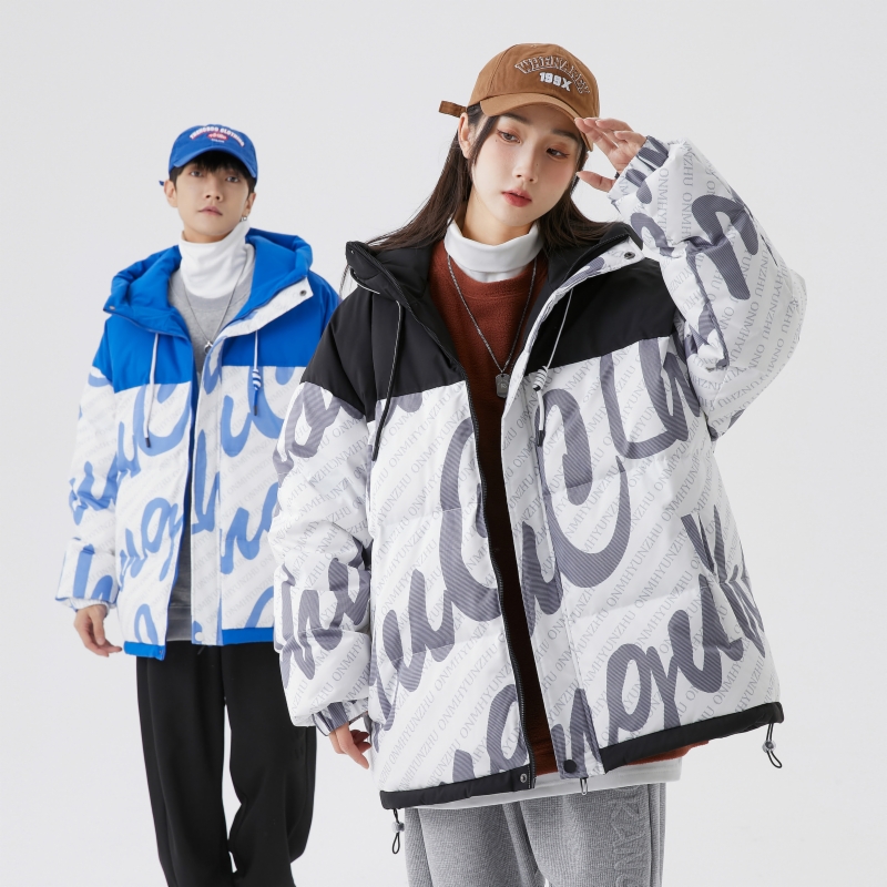 90%标羽绒服男连帽拼接2024冬潮美式休闲宽松情侣大码YR61P298，男装羽绒服，电商A222A