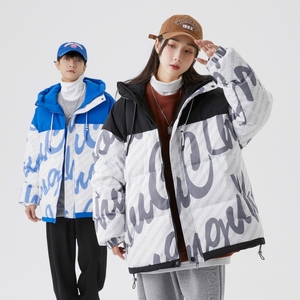 90%标羽绒服男连帽拼接2024冬潮美式休闲宽松情侣大码YR61P298图片