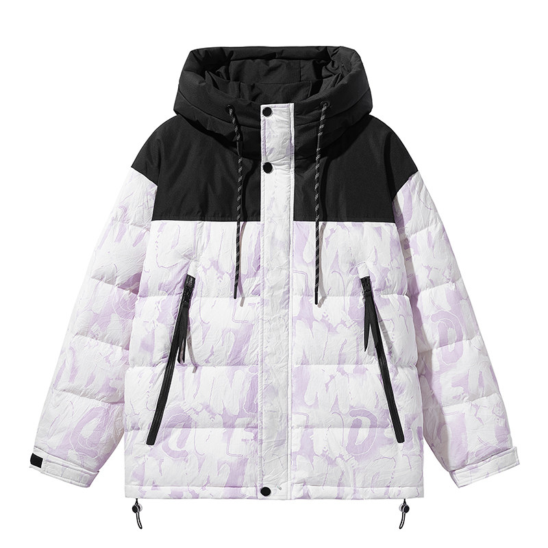 2024冬季宽松反光90%标羽绒服男连帽拼接高品质潮情侣YR27P325图片
