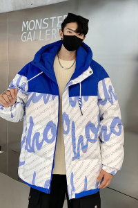 90%标羽绒服男连帽拼接高品质2024冬新潮宽松情侣大码YR51P298图片