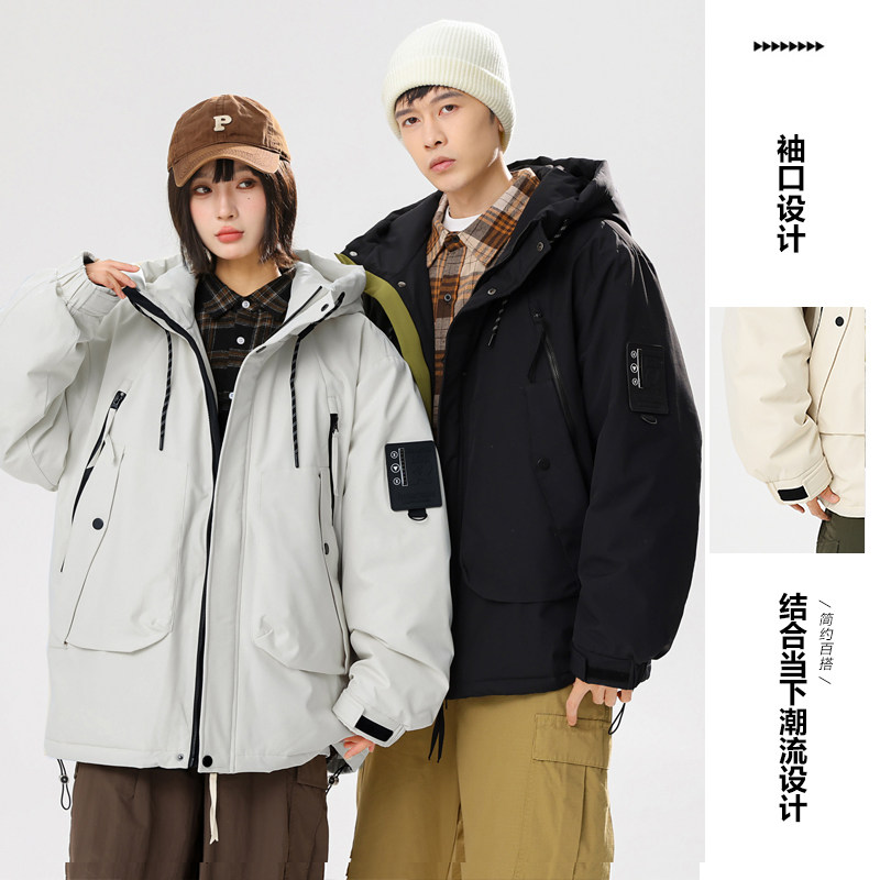 情侣大码冲锋衣90%标羽绒服男连帽2024冬季潮宽松YR59P298图片