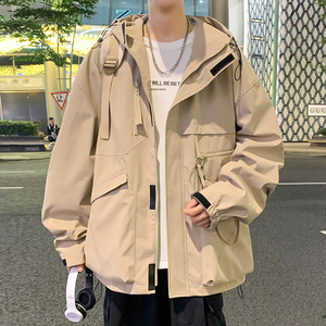 ins港风2024秋冬新工装宽松潮连帽夹克男冲锋衣外套大码G8817P88图片