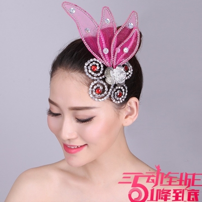 红色健身操现代舞台演出服头饰