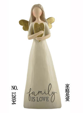 家庭是爱美式乡村花仙天使摆件装饰品结婚礼物桌面摆设纯手工彩绘