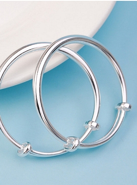 足银光面镯9999纯银手镯女男宝宝儿童银镯子小孩子婴儿一对亲子款