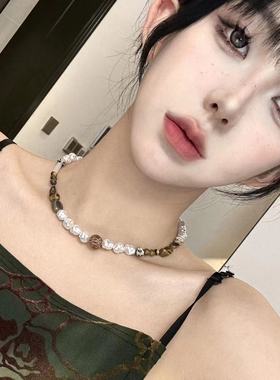 scandium原木石仿珍珠锁骨链