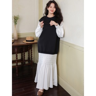 秋冬装新款卫衣拼接假两件孕妇连衣裙女长袖大码宽松孕妈妈长裙子