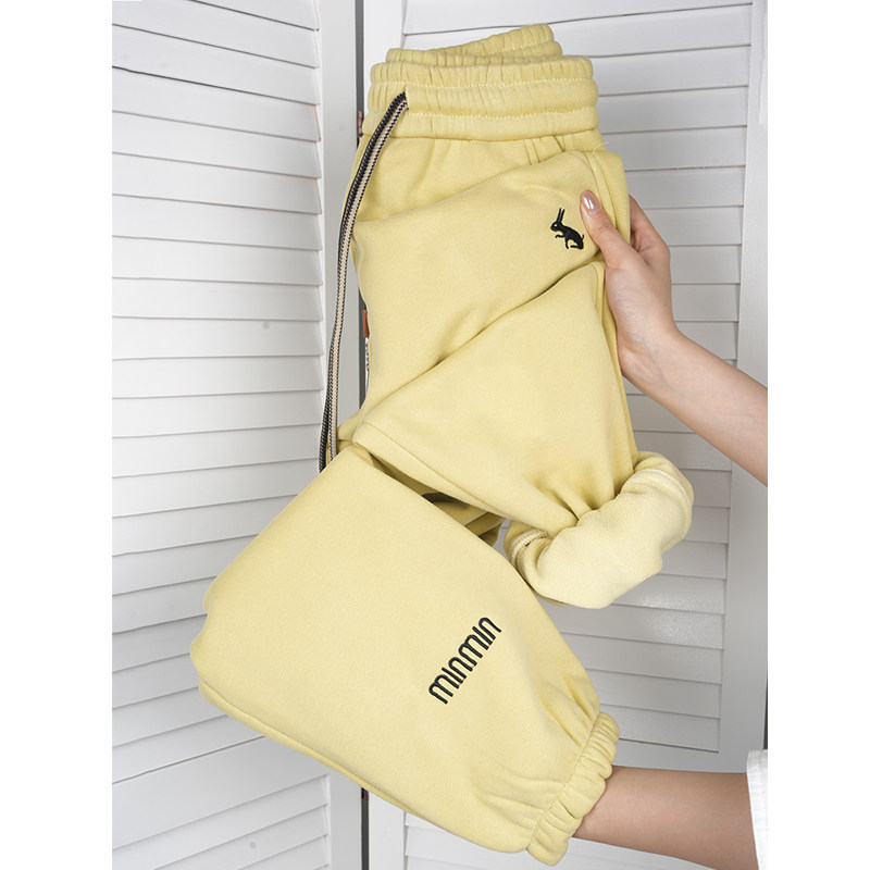 女冬季新款宽松刺绣束脚哈伦裤时尚显瘦休闲运动加绒加厚卫裤春秋