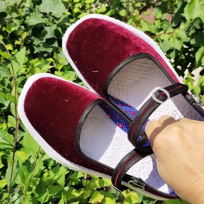 纯手工千层底布鞋女丝绒鞋面棉布麻绳手纳鞋底民俗姑娘出嫁陪嫁鞋