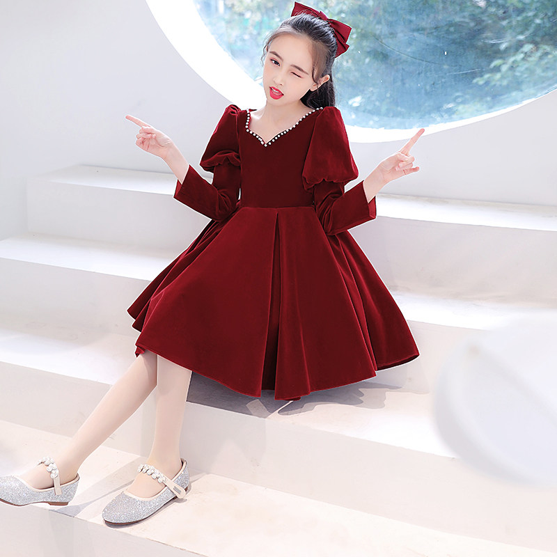 儿童晚礼服女童公主裙蓬蓬小孩婚纱花童走秀钢琴演出服加绒加厚冬