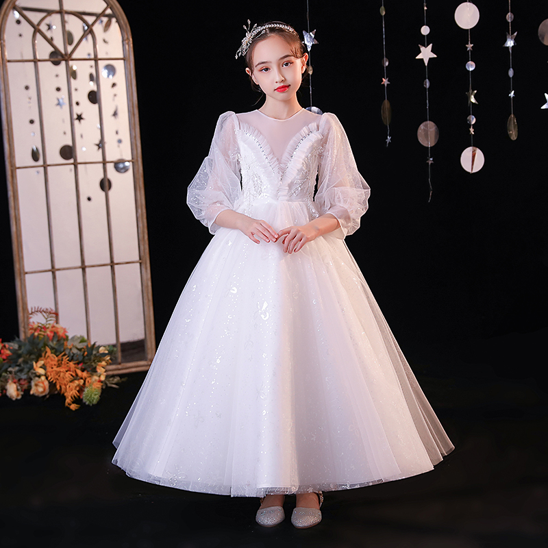 儿童晚礼服女童蓬蓬公主s裙小孩生日主持人花童婚纱走秀演出服高