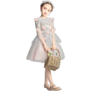 女童公主裙蓬蓬婚纱小孩花童晚礼服儿童钢琴演出服高端模特走秀夏
