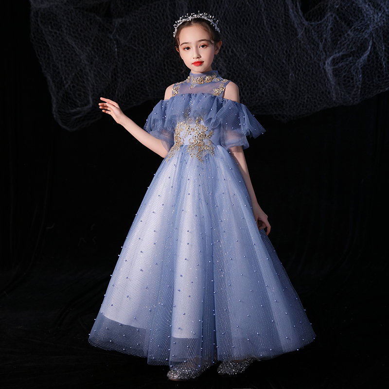 儿童晚礼服女童公主裙蓬蓬纱高端小孩花童婚M纱走秀洋气钢琴演出