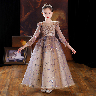 儿童晚礼服女童婚纱宝宝周岁生日公主裙小孩高端精致主持人秋冬季