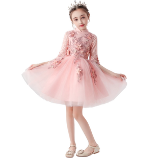 儿童婚纱国潮女童晚礼服小孩花童公主裙蓬蓬旗袍立领中式主持人夏