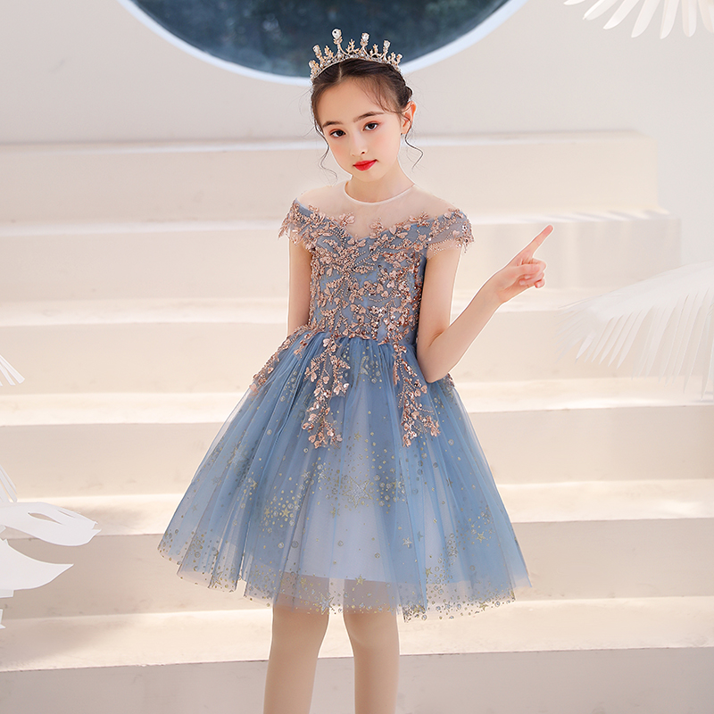 儿童公主裙女童晚礼服小孩走秀花童婚纱生日主持人钢琴演出服秋冬