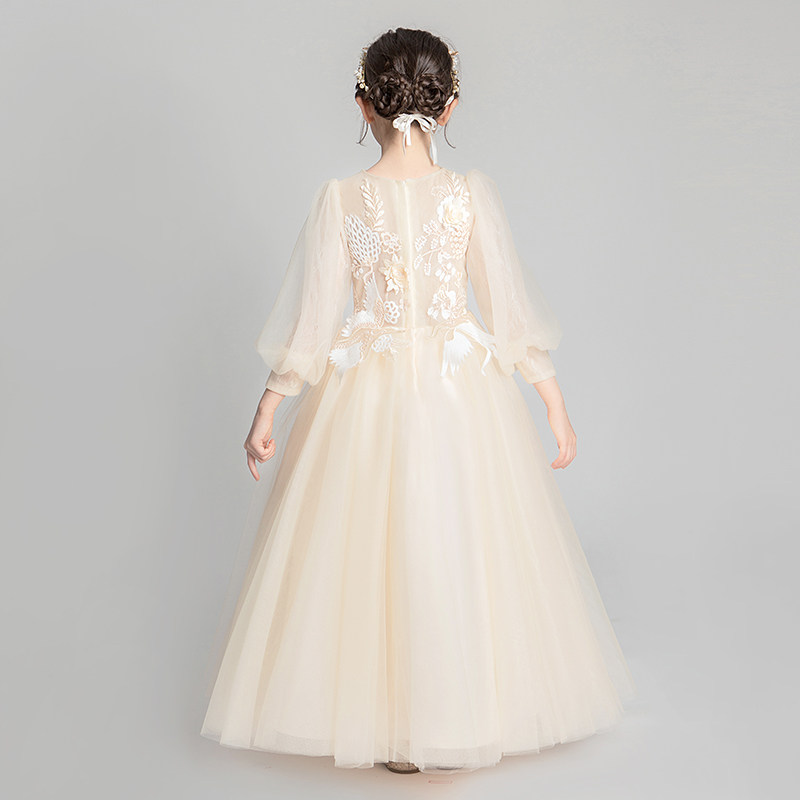 儿童晚礼服公主裙高端女童婚纱花童结婚小孩走秀演出服蓬蓬长袖秋