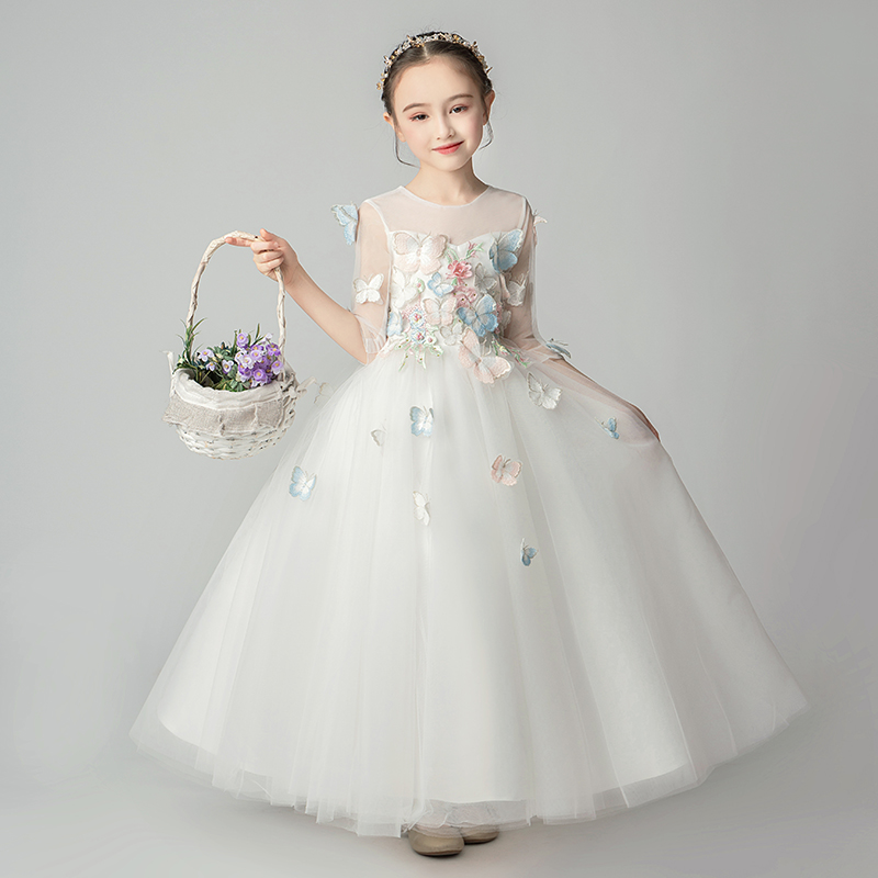 女童晚礼服公主裙蓬蓬小孩花童婚纱儿童钢琴表演生日走秀超长洋气