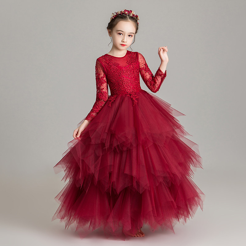 女童晚礼服公主裙蓬蓬纱儿童生日婚纱小花童婚礼裙钢琴演出服高贵