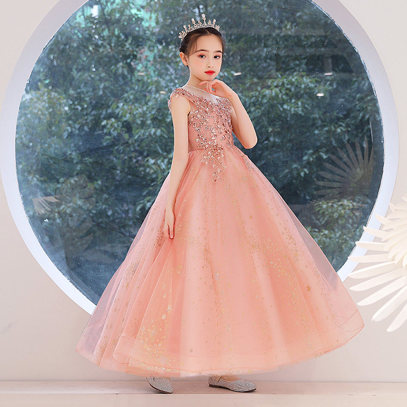儿童公主裙女童晚礼服小孩主持人走秀毕业表演花童婚纱钢琴演出服