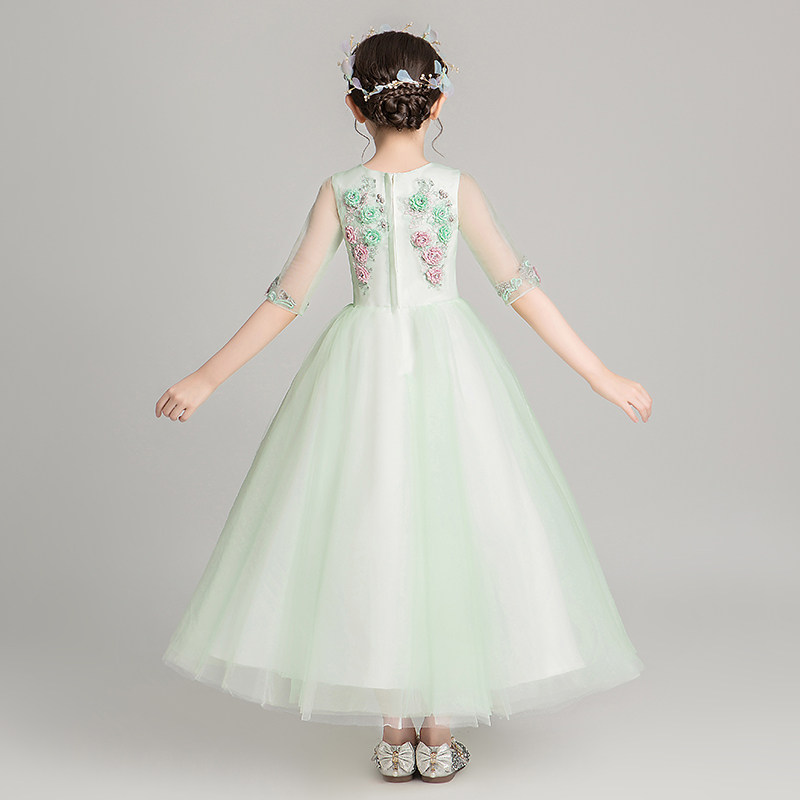 儿童晚礼服公主裙女童高端婚纱小孩花童主持人钢琴演出服秋冬长袖