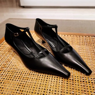 穆勒鞋 女复古真皮百搭一字带玛丽珍鞋 尖头小猫跟单鞋 2025早春新款