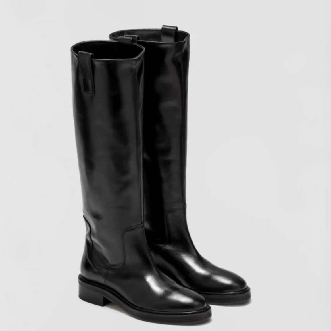 2025秋冬新款复古圆头低跟不过膝长靴女真皮百搭平底骑士靴长筒靴,女鞋,时装靴,淘宝优惠券,粉丝福利购,淘宝优惠卷