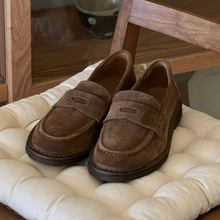 单鞋 2025早春新款 百搭真皮低跟一脚蹬小皮鞋 复古平底乐福鞋 女 韩版