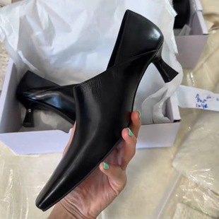 女真皮百搭猫跟一脚蹬踩跟小皮鞋 2025春夏新款 复古小方头细跟单鞋