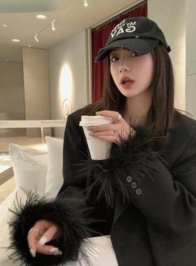 黑色高级感洋气西装外套女2026年春秋新款中长款休闲宽松小西服潮