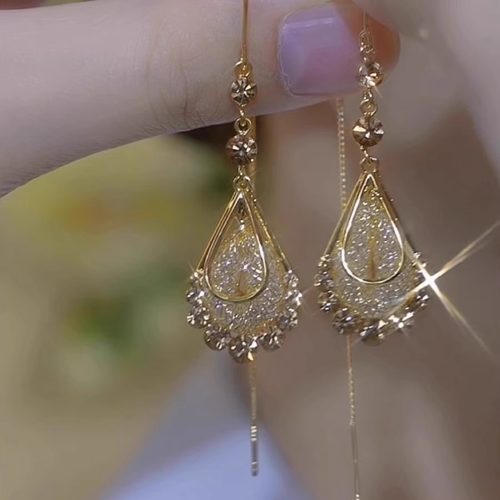 奥特莱斯品牌专柜限时特价金丝网状水晶水滴流苏耳线outlets配饰