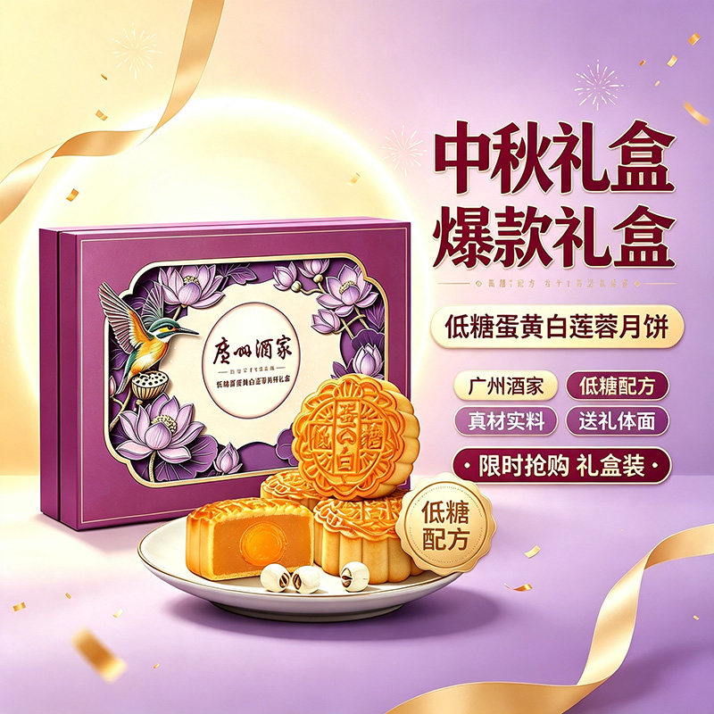 广州酒家低糖蛋黄白莲蓉礼盒78月饼