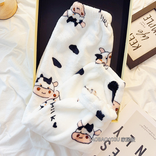 秋冬加厚可爱卡通珊瑚绒儿童睡裤女童男童暖暖裤法兰绒宝宝家居裤