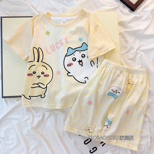 2025新款女童睡衣夏季纯棉短袖小八乌萨奇chiikawa儿童家居服套装