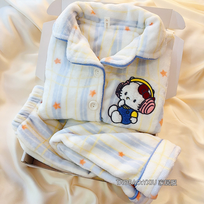 kt猫珊瑚绒睡衣女童冬季加厚款可爱hellokitty儿童法兰绒女孩家居