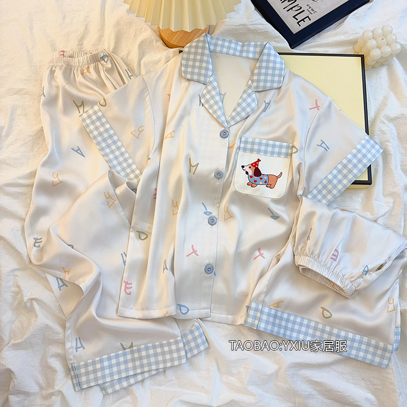冰丝儿童睡衣夏季薄款2026新款女童腊肠狗女孩三件套装家居服夏天图片