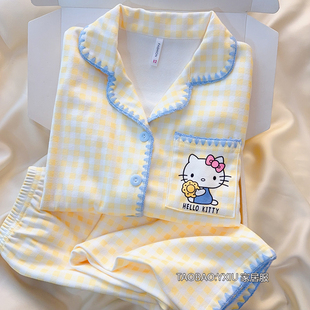 KT猫睡衣女童秋冬季长袖保暖加厚德绒开衫中大儿童女孩学生家居服