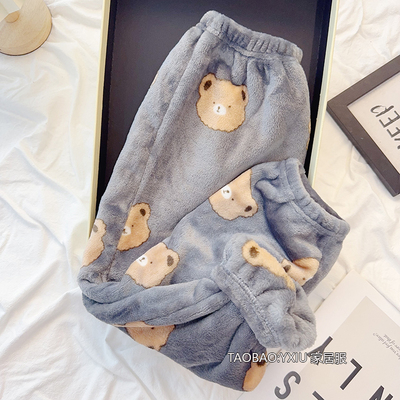 秋冬儿童睡裤珊瑚绒男孩女童加绒暖暖裤宝宝秋裤男童保暖裤子单件