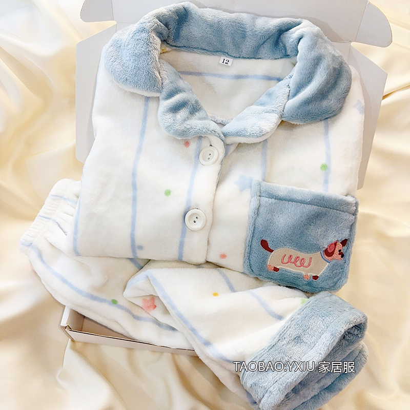 女童睡衣秋冬季加厚珊瑚绒男童2025新款中大儿童法兰绒家居服套装