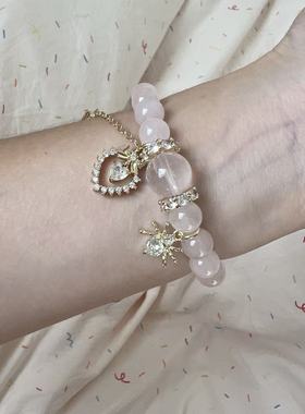 现货多面体原创天然粉水晶手链手串桃花运招桃花