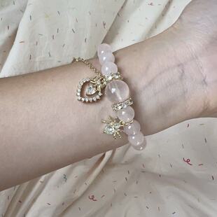 现货多面体原创天然粉水晶手链手串桃花运招桃花