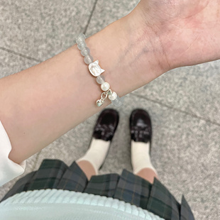 多面体原创S925银手链天然蓝玛瑙手链手串女款温柔可爱精致铛铛猫